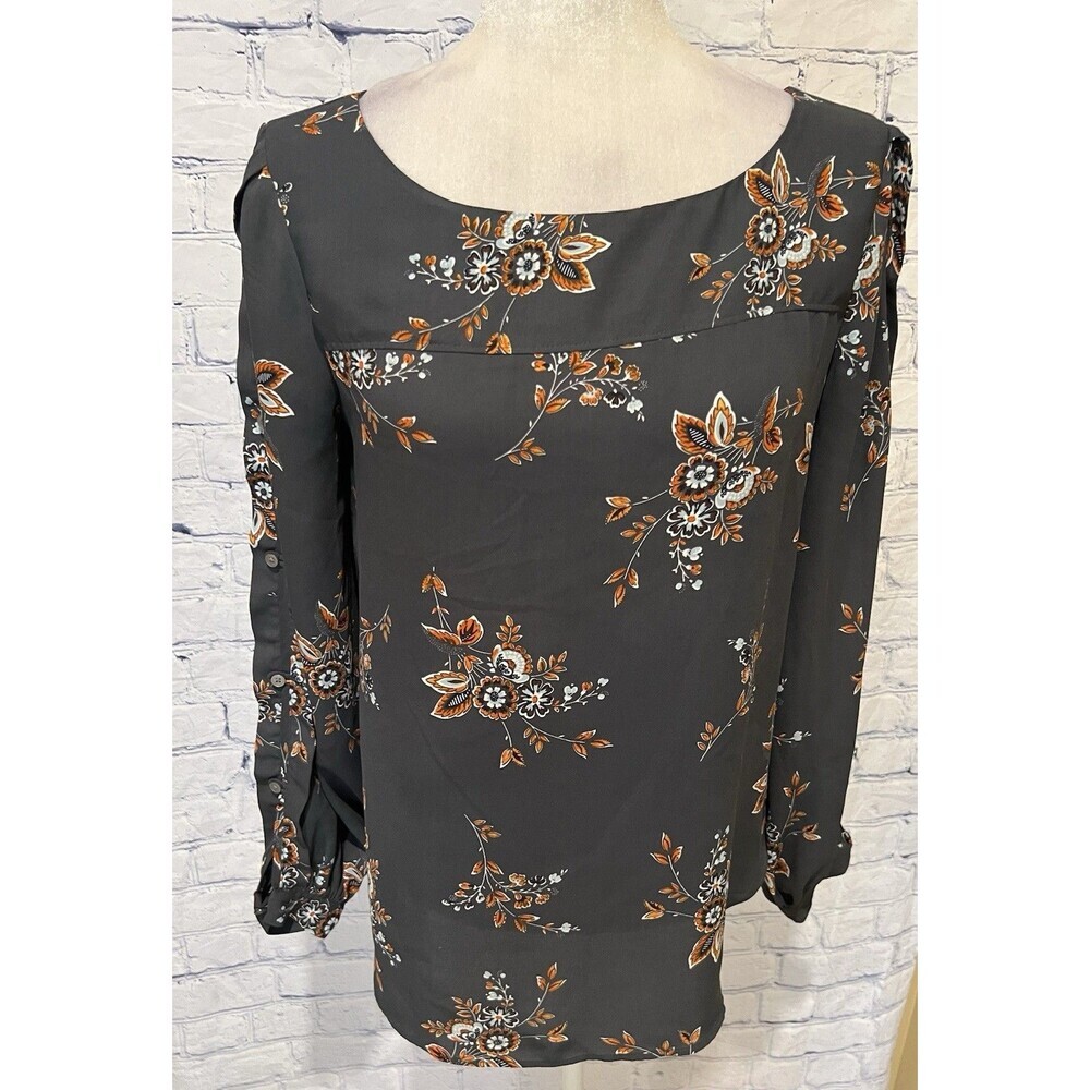 Ann Taylor loft long Button sleeve floral Blouse top Size XS